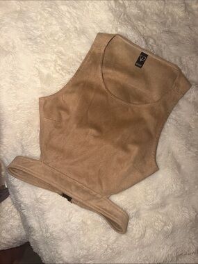 Windsor Nude Suede-Look Wrap Crop Top